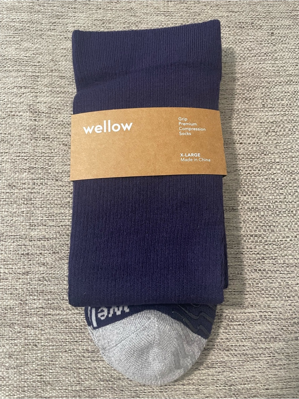 Wellow Grip Premium Bamboo Compression Socks Navy Blue Gray Mens Unisex XL